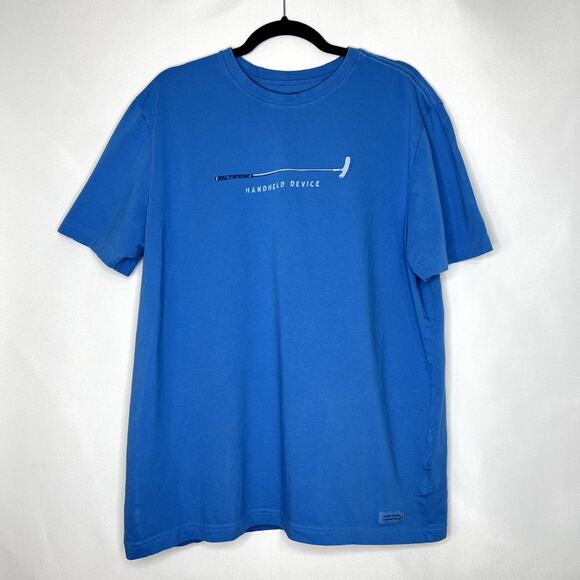 Life Is Good May the Handheld Device Men's Shirt Golf Size Large Blue Tee - Picture 1 of 12